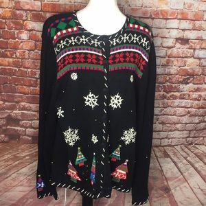 Cappagallo Vintage Button Down Embroidered Holiday Christmas Cardigan